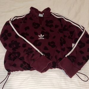 Adidas Originals Bellista Allover Print Cropped Pullover in Maroon